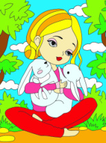 Алмазная мозаика 17х22 см, с подрамником, с полным заполнением (14 цветов) "ДЕВОЧКА С ЗАЙЧИКАМИ" купить в Интернет-магазине Мир детства Кострома