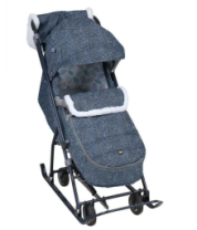 Санки-коляска, принт: с листочками синий  купить в Интернет-магазине Мир детства Кострома