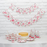 Набор бумажной посуды "С днём рождения тебя!", 6 тарелок, 6 стаканов, 6 колпаков, 1 гирлянда купить в Интернет-магазине Мир детства Кострома