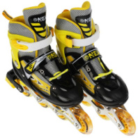 Ролики жёлтые "Next" раздвижные, pvc, алюминиевая рама, переднее колесо со светом. Размер: 29-32. купить в Интернет-магазине Мир детства Кострома