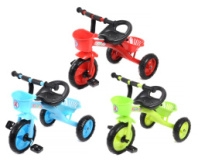 Велосипед 3-х колесный без ручки, EVA колеса, пластм.сиденье, корзинка на руле и в задней части, 3 цвета в ассорт. красный, синий и зеленый, в/к купить в Интернет-магазине Мир детства Кострома